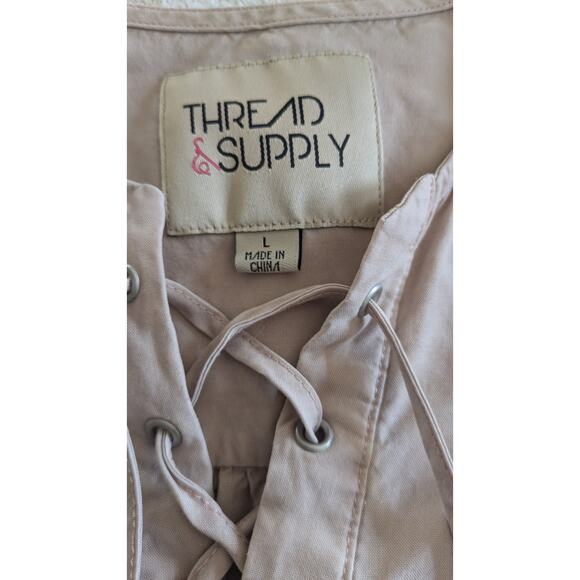 Thread & Supply Lace Up Front Long Sleeve Cream Blouse, Large Y2K, Boho - Picture 9 of 9